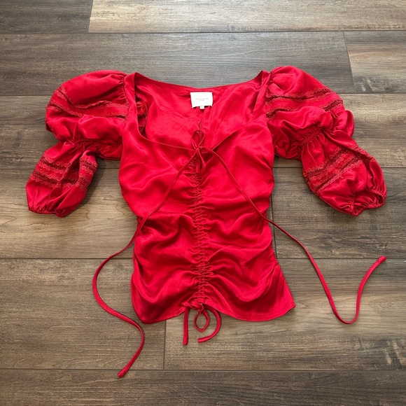 Reformation Tops - Reformation Red Ruched Puff Sleeve Top